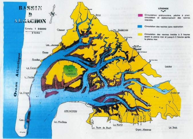 Les différentes zones de navigation sur le Bassin d'Arcachon