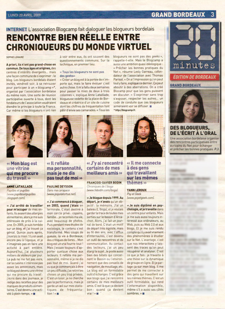 Article dans le journal 20 minutes