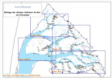 Carte du balisage des chenaux et esteys du bassin d'Arcachon - SIBA