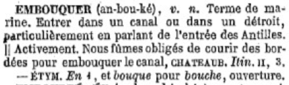 Définition de "Embouquer" dans le Littré