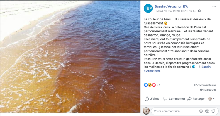 L'office du tourisme explique à facebook pourquoi l'eau est jaune cette semaine